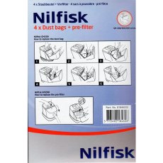 Nilfisk 4 Vlies Staubsaugerbeutel + 1 Filter für GM 200 / 300 / 400 Serie - Nr.: 81846000