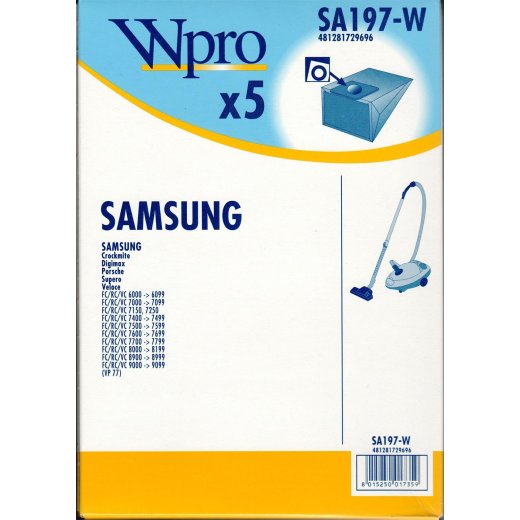 Wpro 5x Staubsaugerbeutel SA197-W passend für Samsung FC / RC / VC