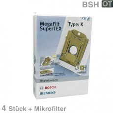 Staubsaugerbeutel Siemens / Bosch Typ K  4 Stück mit...