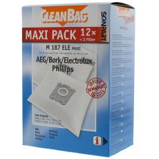12 CleanBag Staubsaugerbeutel M187ELE für Electrolux E200 / AEG / Philips SBag FC8022 MaxiPack
