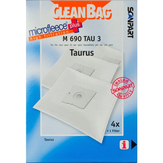 Cleanbag Staubsaugerbeutel 4 Stück + 1 Filter, für Taurus, Nr. M690TAU3