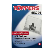 Toppers AEG 01, Gr. 28, V 31, P 60, 4 Staubsaugerbeutel kompatibel zu Swirl A07