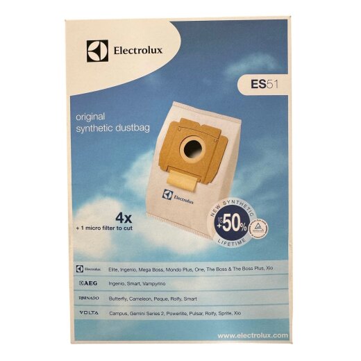 Electrolux ES51 Staubsaugerbeutel, 4 Stück + Microfilter für Elite, Ingenio, Smart, One ua.